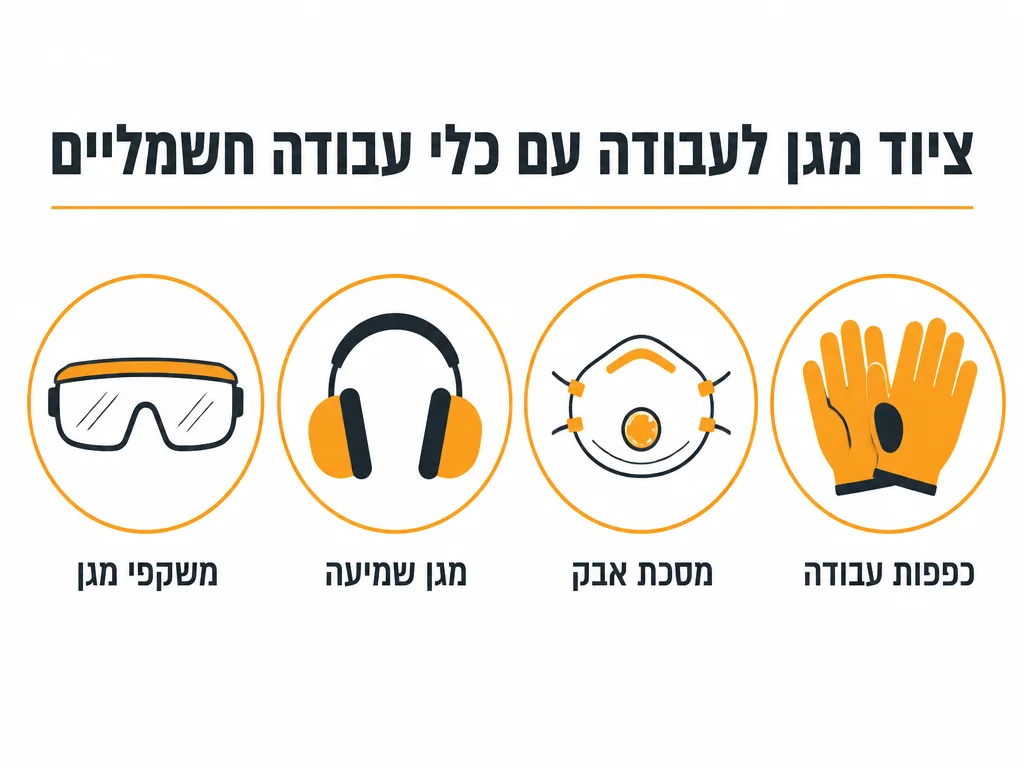 ציוד מגן אישי לעבודה עם כלי חשמל משקפיים אוזניות ומסכת אבק