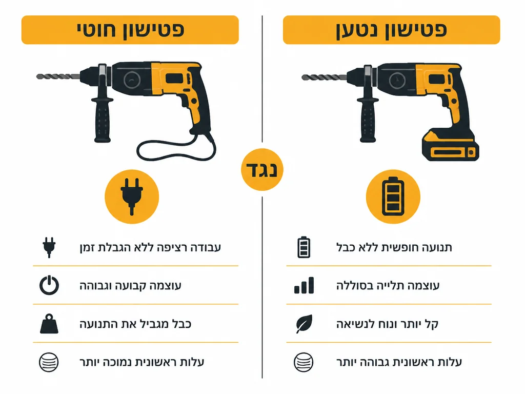 אינפוגרפיקה המשווה פטישון חשמלי מול פטישון נטען