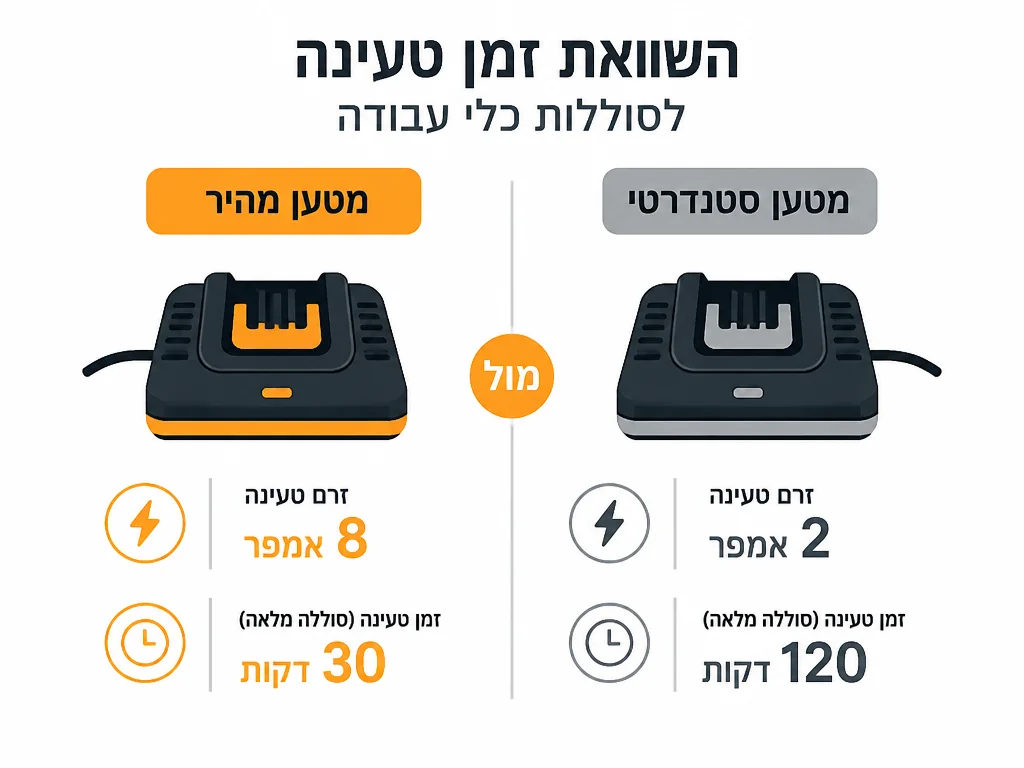 השוואה בין מטען מהיר למטען סטנדרטי לסוללות כלי עבודה