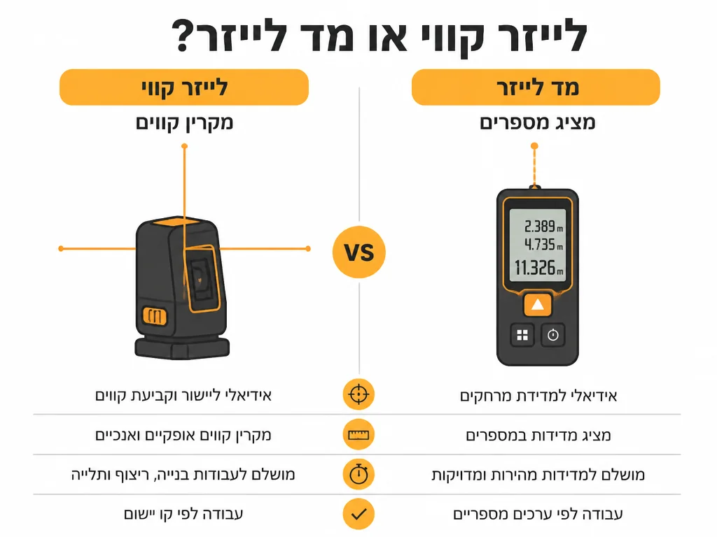 השוואה בין פלס לייזר למד טווח לייזר לפי תפקיד ושימוש
