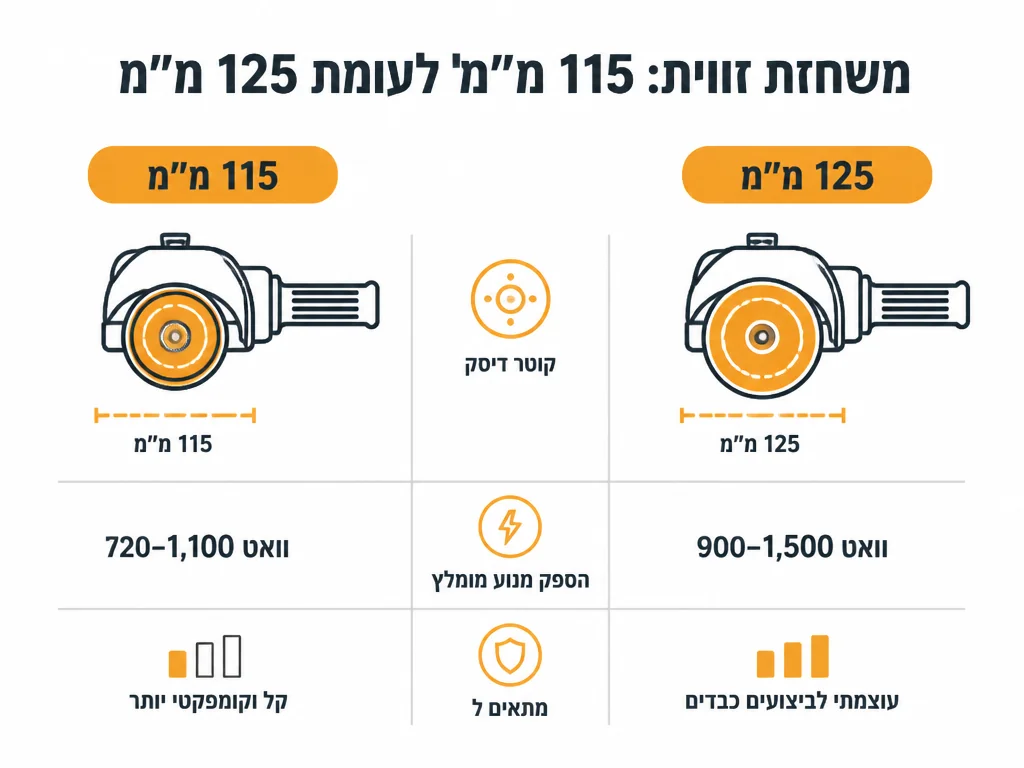 השוואת גודל דיסק והספק במשחזת זווית לבחירה נכונה