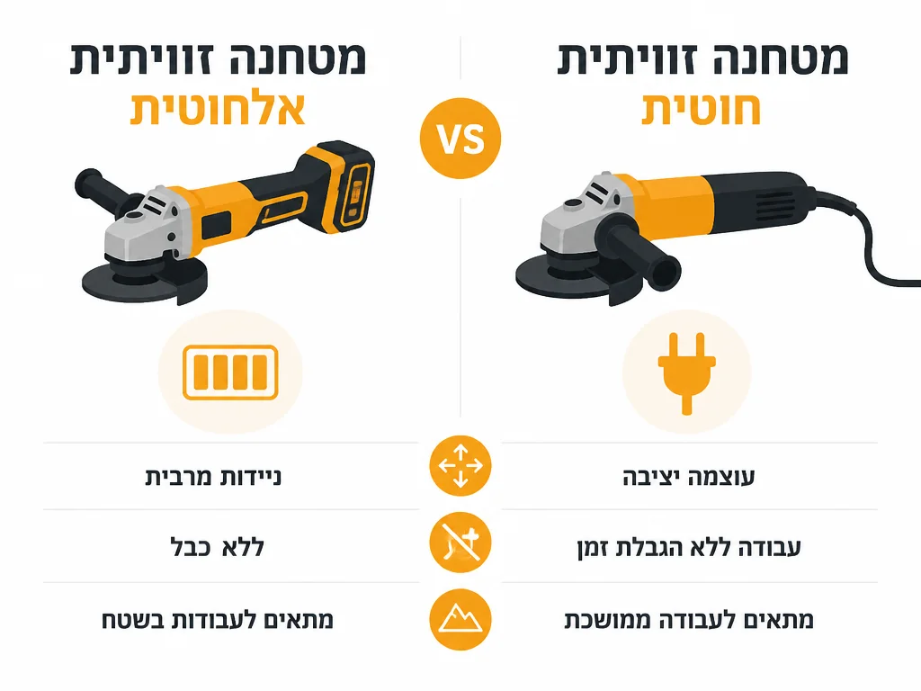 אינפוגרפיקה המשווה משחזת זווית נטענת מול חשמלית לפי ניידות וכוח