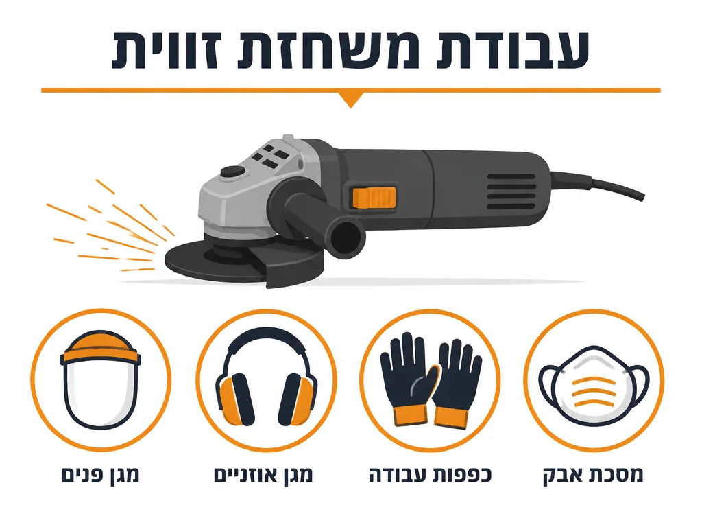 אינפוגרפיקה של פריטי ציוד המגן הנדרשים לעבודה עם משחזת זווית