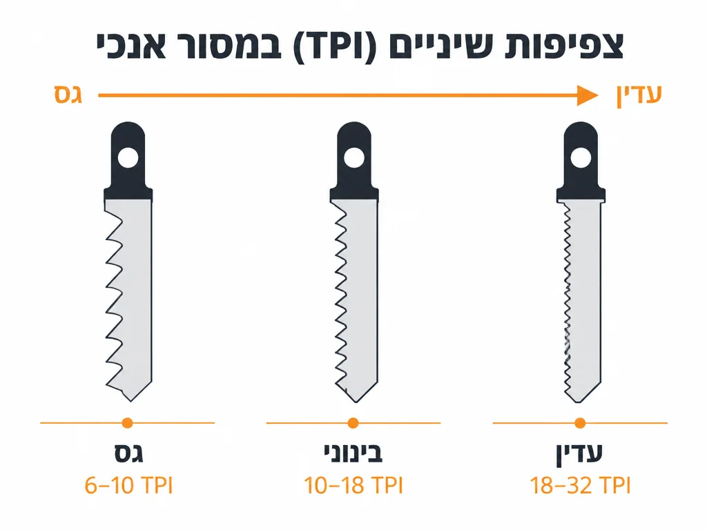 אינפוגרפיקה של בחירת להב מסור אנכי לפי צפיפות שיניים TPI