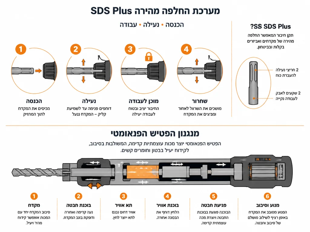 אינפוגרפיקה המסבירה את מנגנון SDS Plus בפטישון