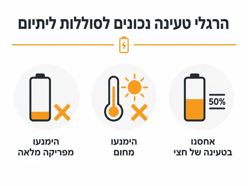 כללי טעינה נכונה של סוללת ליתיום להארכת חיי הסוללה